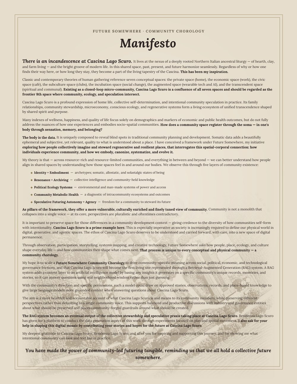 Manifesto page from The Body is the Data at Cascina Lago Scuro